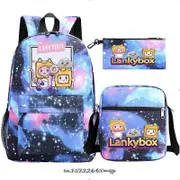 Kids Backpack 3 Pcs Set Lankybox Mochila Boys Girls Anime School Bags Men Women Travel Knapsack Teens Backpack Gift Mochila Picture color 16 Inches