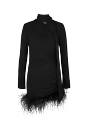 DE LA Vali Avenue Feather-trimmed Ruched Mini Dress - Black - 6 (UK6 / XS) 6 (UK6 / XS)