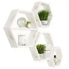 Hexagon Shelves Set of 4 - Rustic White Wood Honeycomb Shelf - Floating Shelves