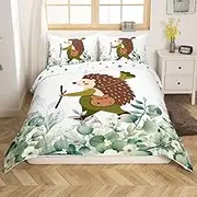 Erosebridal Funny Hedgehog Toddler Bedding Sets for Boys Girls Cartoon Animal Duvet Cover, Eucalyptus Leaves Comforter Cover Jungle Wildlife Bed Set, Tropical Botanical Plants Bed Cover