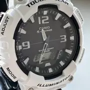 Casio Men's Solar World Time Black Dial White Resin Band 47mm Watch AQS810WC-7AV