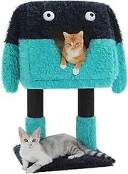PAWZ Road Blue Cat Tree for Indoor Cats, Monster Shape 2-1 Detachable Cat Tower with Large Comfy Soft Cat Condo, Sisal Covered Scratching Posts, Kitten Play Funny Cat House