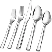 20-Piece Silverware Set, E-far Stainless Steel Flatware Set Service for 4, Modern Tableware Cutlery Set Includes Forks, Spoons, Knives, Square Edge & Mirror Finish, Dishwasher Safe