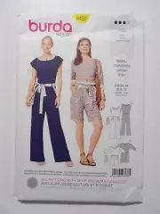 Burda 6433 Summer Jumpsuits w Contrast Bands, Tie Belt Sz 8-18 UNCUT Pattern