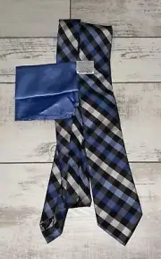 Bespoke Neck Tie & Pocket Square - Blue/Black/White - NEW