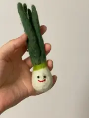 Handmade Felt Green Onion Keychain Cute Long Wool Plush Vegetable Gift Charm