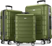[SHOWKOO] Luggage Sets Expandable PC+ABS Durable Suitcase Double Wheels TSA Approved Lock Olive Green 3pcs