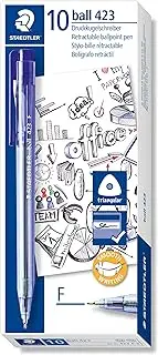 Staedtler 423 Ice Fine Retractable Triangular Ballpoint Pen, Blue, Box of 10