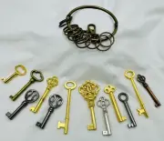 SET 12 Skeleton Keys (DOZEN) Antique Lock Vintage Prop Jewelry Decor