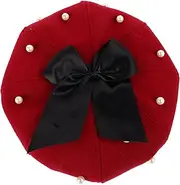 [WOFASHPURET] Pearl Beret Newsboy Caps for Women Beret Cap for Women Flower Beret Newsboy Hats for Women Pearl Hat Vintage Autumn Casual Beret Hat Octagonal Cap Men Beret Plastic Black