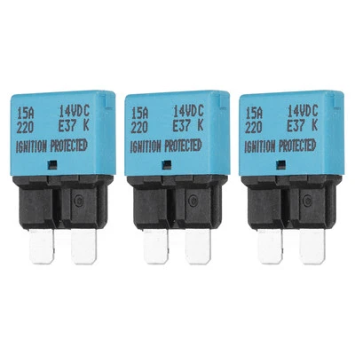 3 Pack 14V DC 15A Blue ATC/ATO Automatic Mini Resettable Fuse for Car