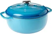 [Lodge] 6 Quart Enameled Cast Iron Dutch Oven with Lid – Dual Handles – Oven Safe up to 500° F or on Stovetop - Use to Marinate, Cook, Bake, Refrigerate and Serve – Cornflower Blue