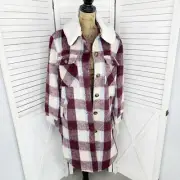 Koolaburra by Ugg Shacket Women Small Plaid Fuzzy Sherpa Collar Faux Wool Maroon