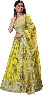 [Zeel Clothing] Women's Print And Sequins Embroidered Organza Semi-stitched Lehenga Choli Set With Dupatta (70666-Women-Lehenga-Choli-Latest)