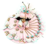 KRISHFEB Soft Fabric Net Laddu Gopal Ji Dress with Mukut || Bal Gopal Kanha Ji/Thakur Ji Heavy Net Flower Fancy Dress || Dev Poshak Janmashtami Dress with Turban (Baby Pink & Blue, Size-01)