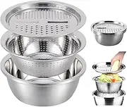 REASOR Colander Strainer Set with Grater,Multifunctional 304 Stainless Steel Basin with Mixing Bowl,BPA Free,for Washing Vegetables, Fruit and Rice and for draining Cooked Pasta.