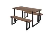 Levede Wooden Industrial Dining Table & Benches Set