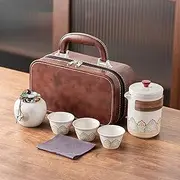 SHGarden Chinese Kungfu Tea Set - Pottery Made Elegant Asian Teapot With Portable Case, Travel Infuser, Ceramic Cups for Home, Office, Outdoor SH0035 (White)