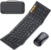 ProtoArc XKM01 Foldable Keyboard and Mouse, Full-Size Bluetooth Keyboard Foldable with Numeric Keypad, 2.4G + Dual Bluetooth Folding Keyboard QWERTZ Layout Windows/Mac/Android, Black