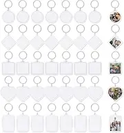 [Mardatt] 40Pcs Clear Acrylic Blank picture Photo frame keychain Personalized photo insert keychain bulk, Rectangle, Heart-Shaped, Round, Square and Rhombus Great for Personalized Keychains DIY Gift,