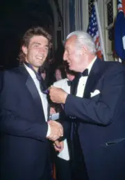 Pat Cash of Australia with tennis legend Fred Perry at the Wimble - Old Photo