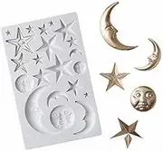 Sun, Moon & Stars Cake Fondant Molds, Sun Face Crescent Moon Silicone Sugar Craft Gum Paste Chocolate Candy Mold Polymer Clay Resin Epoxy Mold Twinkle Twinkle Little Star Cupcake Decorations