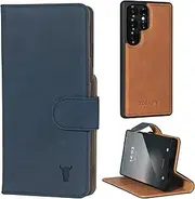 TORRO Nubuck Leather Case Compatible with Samsung Galaxy S25 Ultra 5G 2025 – Leather Bumper Case with Magnetically Detachable Wallet Cover with Kickstand and Card Slots (Nubuck Blue)