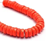[Jaipur Gems Mart] AAA+ Coral Color 6mm-7mm Faceted Heishi Beads | 9inch Strand | Synthetic Manmade Red Coral Color Wheel Spacer Loose Beads for Jewelry