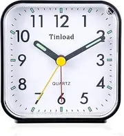 Tinload Small Battery Operated Analog Alarm Clock Silent Non Ticking, Ascending Beep Sounds, Snooze,Light Functions, Easy Set(Black)