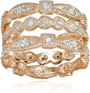 [Hoops & Loops] Sterling Silver Cubic Zirconia Textured Stackable Trio Ring Set
