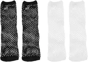 [EMSea] 2 Pair Fishnet Gloves Women Lady Party Prom Opera Bridal Fancy Costume Fishnet Gloves Halloween Party Costume Accessory Fingerless Gloves Black & White