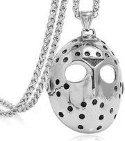 [FIZIZDH] Men's Stainless Steel Jason's Mask Hollow Openwork Pendant Necklace, 24 inch Keel Link Chain, Stainless Steel