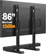 5Rcom Universal TV Stand, Large TV Legs for 27-86 Inch Flat Curved TVs with Cable Management, 6 Height Adjustment Table Top TV Mount Stand Up to 150lbs, LG/TCL/Samsung TV Replacement Stand, Black