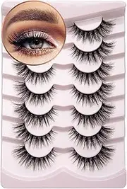 Onlyall Lashes Mink False Eyelashes Fluffy Eye Lashes Natural Soft Faux Mink Wispy Lash Fake Eyelash 3D Volume Reusable 7 Pair 16MM A04