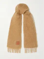 [LOEWE] LOEWE - Appliquéd Fringed Mohair-blend Scarf - Camel - One size One size Brown