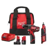 Milwaukee Power Drills 12V Li-Ion Cordless 3/8 in. Drill w/ M12 Rotary Tool