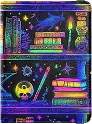 [Amooorous] Magic Library Colorful Halloween Leather decorative Passport and Vaccine Card Wallet Combo Vaccine Card Holder Cover Combo Travel Passport Wallet With Vaccination Card Slot Ultra Slim, magic library