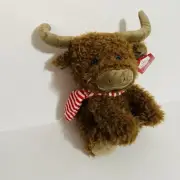 Brown Highland Cow Plush Stuffed Animal With Scarf
