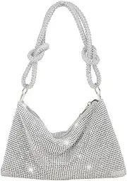 [JQWSVE] Rhinestone Purses for Women Chic Sparkly Evening Handbag Bling Hobo Bag Shiny Silver Clutch Purse for Party