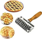 Kitchen Baking Dough Cookie Pie Pizza Pastry Lattice Roller Cutter Baking Tool - Stainless Steel - Wood Handle