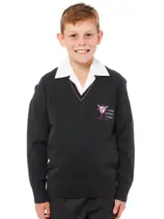 Dark Grey Wool Pullover With Embroidery