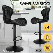 ALFORDSON 4x Bar Stools Gas Lift Leather Bar Chairs Kitchen Swivel Stella BLACK