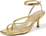 [Uacllcau] Women's Strappy Heels Sandals Square Open Toe Low Kitten Stiletto Heels Lace Up Thong Heeled Sandals for Women Flip Flop Heels for Party Prom Wedding Dress Shoes