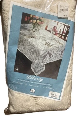Liberty Lace Tablecloth White/Cream Perfect Home Polyester 60" x 104 Oblong NOS