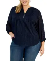 Tommy Hilfiger Womens Daisy Clip Pintuck Tunic Blouse, Blue, Plus Size, 2X