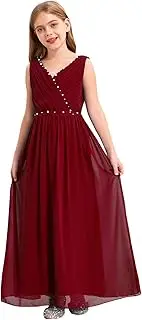 [FEESHOW] Kids Girls Shiny Beaded Chiffon Wedding Bridesmaid Maxi Dress Pageant Birthday Party Ball Gowns