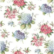 Wallpaper Purple Blue Hydrangea Pink Green Floral Toss on Cream, 56 sq ft / bolt