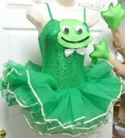Frog Girl Sequin Kelly Green Large child Sz 12-14C with mittens Googly eyes