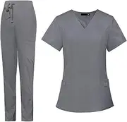 [ａ aternee] Nursing Uniforms Scrub Set with Pockets Nurse Top Pants Female Scrub Set Comfortable Women Workwear for SPA Cosmetology
