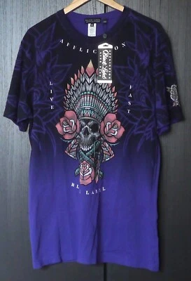 NEW Affliction Black Label Live Fast T Shirt Size XL Rhinestones Thunder Sky